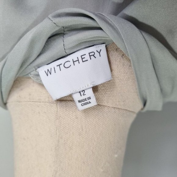 Witchery Sage Green Short Sleeve Deep V-Neck Midi Dress with Belt Size 12 - Picture 6 of 7